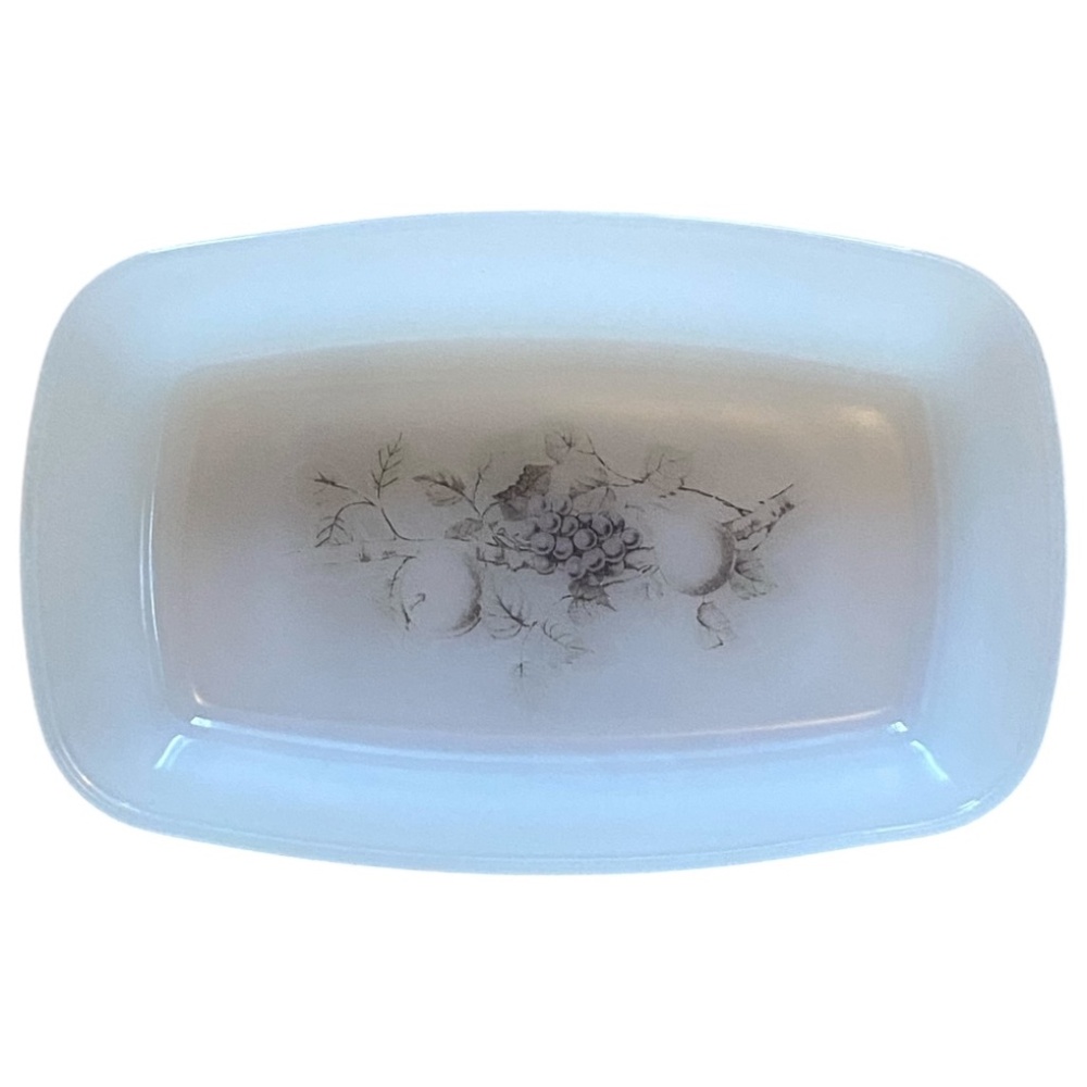 Arcopal vintage butter dish. Milk glass with image of fruit